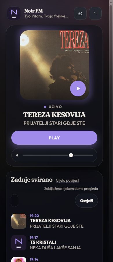 Mobile view of the Glass player
