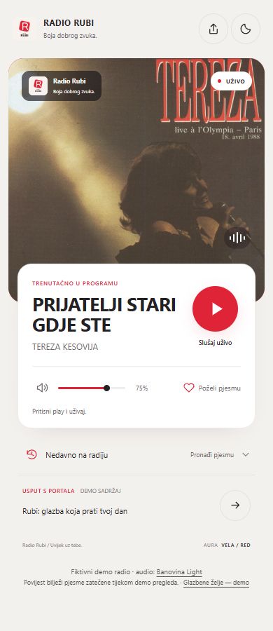 Mobile view of the Vela Red player