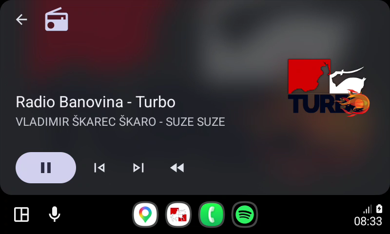 Android Auto: kanal, naziv pjesme i medijske kontrole.