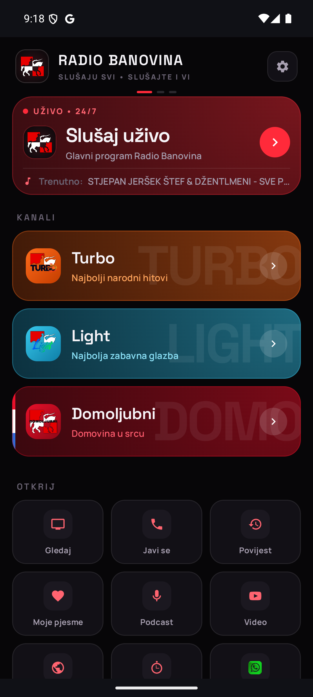 Android: glavni program i tematski kanali Radio Banovine.