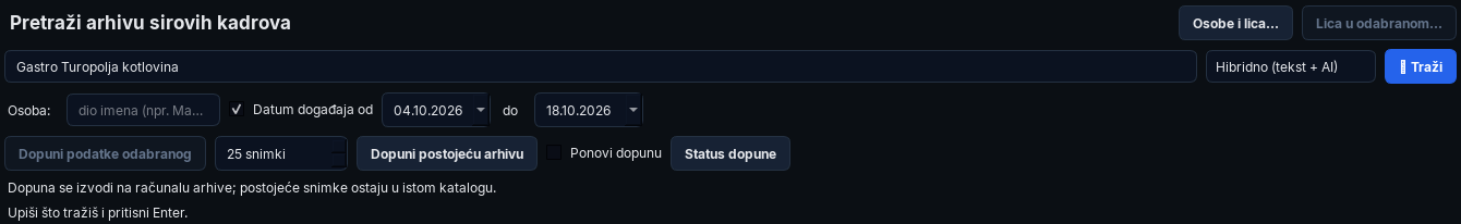 Kontrole arhive s upitom Gastro Turopolja kotlovina i datumskim filtrom.