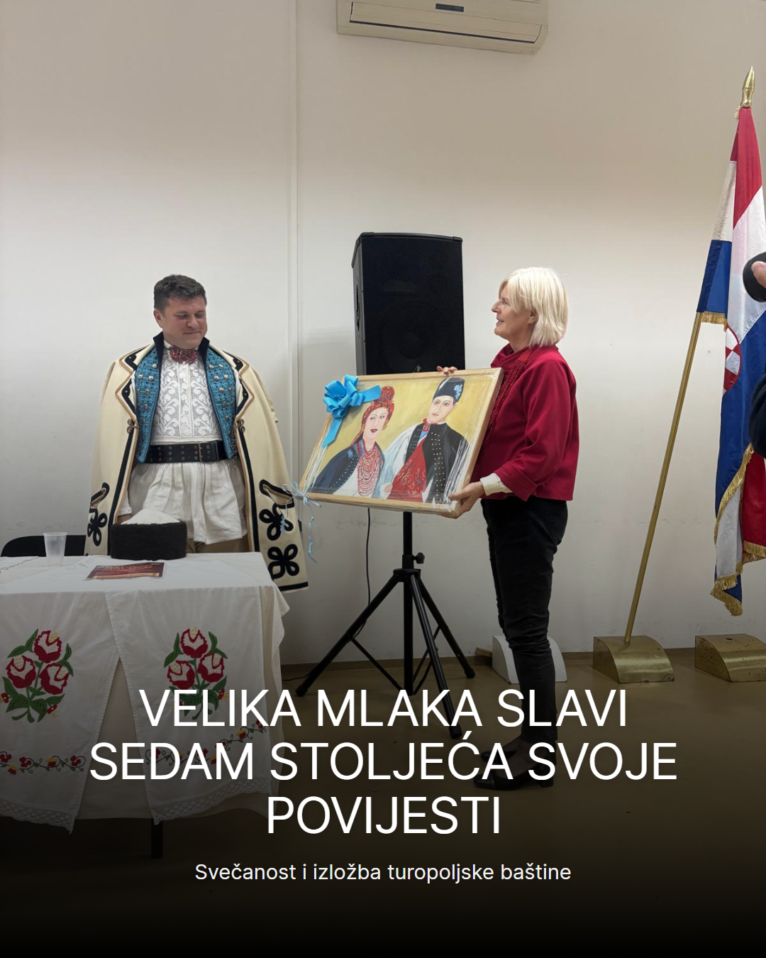 Grafika javnog događaja u Velikoj Mlaki s naslovom i fotografijom.